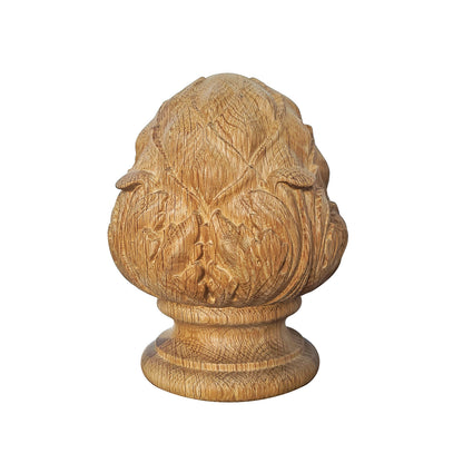 Large Acanthus and Antichoke Carved Wood Finial for Stair Post, Single, Unfinished, Bottom Dia 3" & 3-1/2", Screws Pre-installed