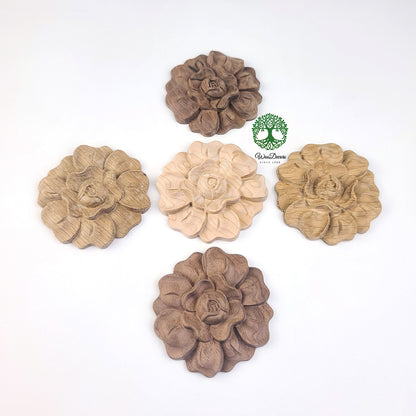 PAIR of Vivid Carved Wood Rose Rosettes, Furniture Onlays, Available from 1-1/2" to 5"