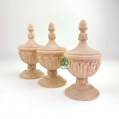 Tongue Leaf Carved Wood Finial for Stair Post, Curtain Rod and Bed Post, Available in 3 Sizes