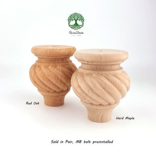 PAIR of Wood Carved Rope Feet for Cabinet, Chest, and Sofa, Furniture Legs, Available in 9 Sizes