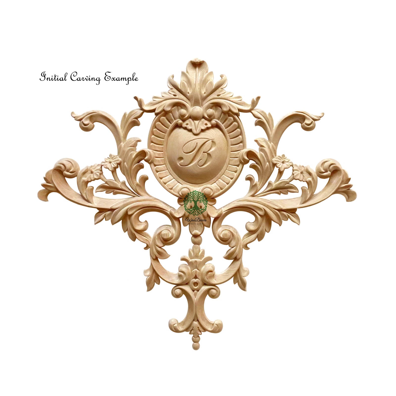 Large Scroll Pearl Carved Wood Applique for Wall, Panel and Door, 17