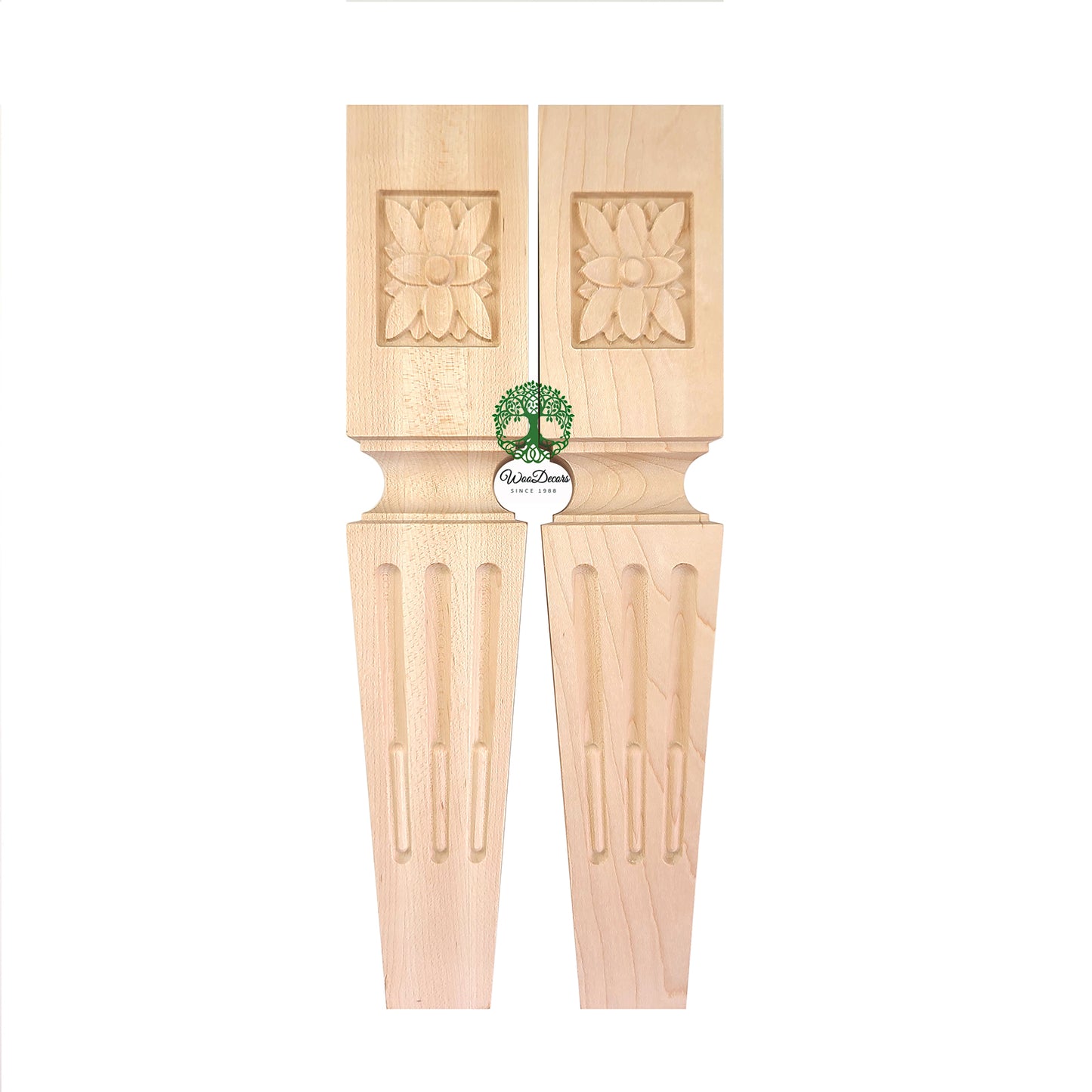 PAIR of French Wood Furniture Cabinet Legs, 2-3/8"Wx2-3/8"Dx11-3/4"H