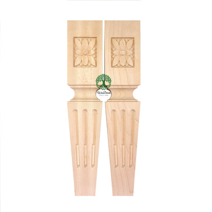 PAIR of French Wood Furniture Cabinet Legs, 2-3/8"Wx2-3/8"Dx11-3/4"H
