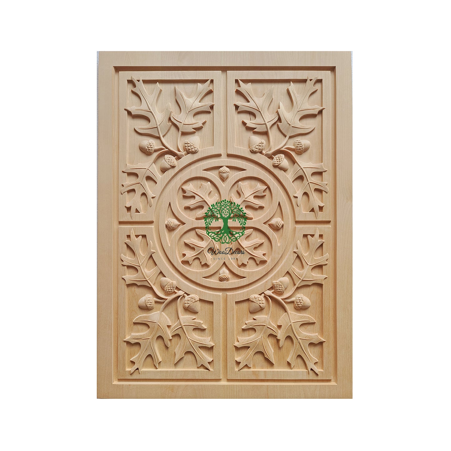 PAIR of PNL-44 Oak Leaf & Acorn Carved Wood Furniture Panels, 12"Wx16”H, Unfinished