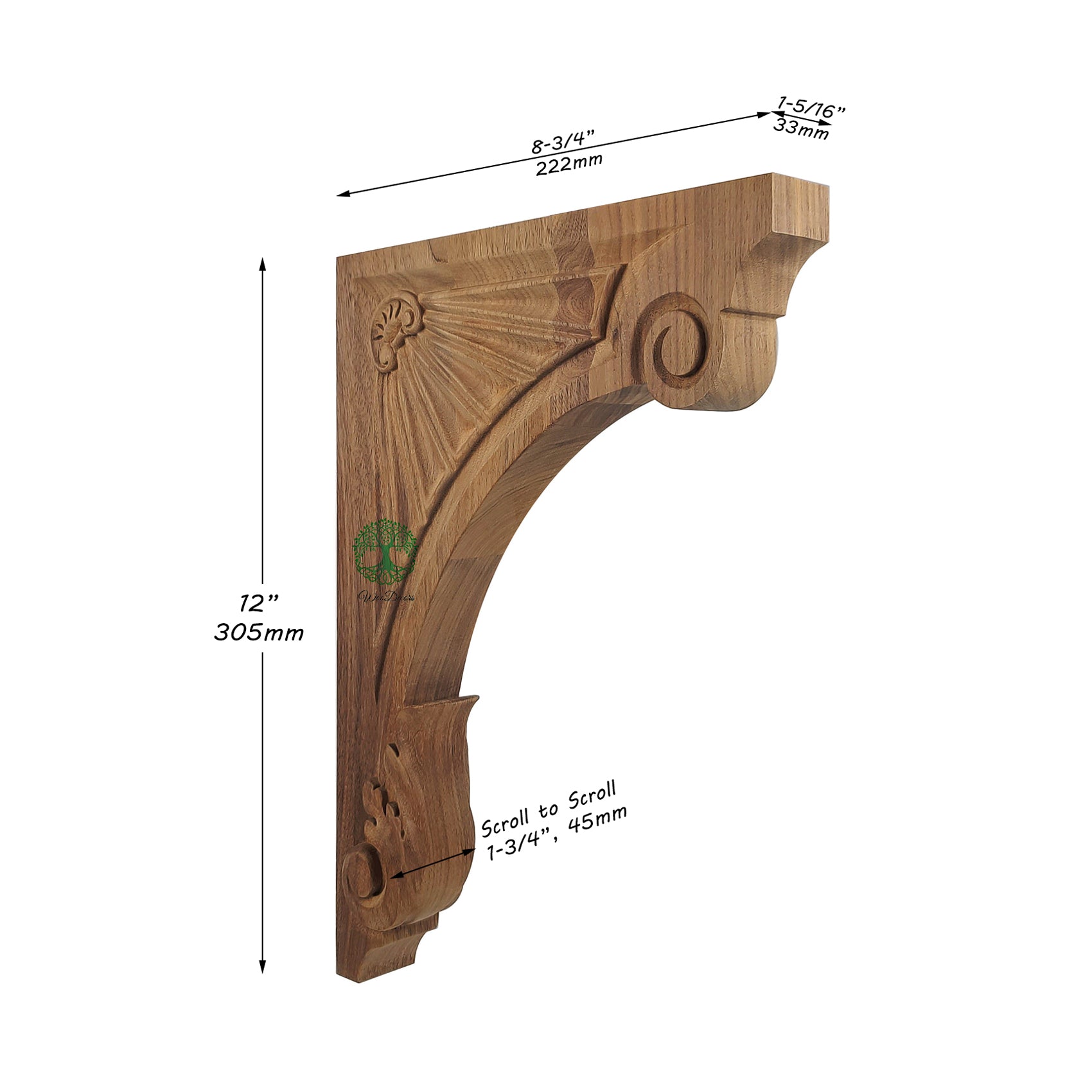 PAIR of Geometric Patterns & Leaf Carved Wood Shelf Bracket Corbels, Available from 9