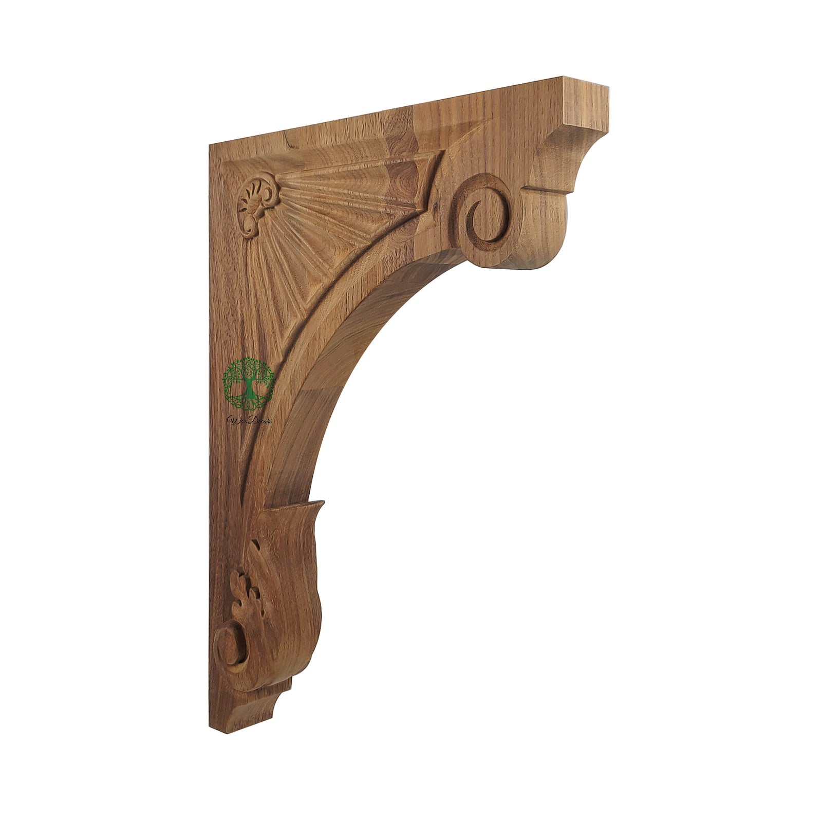 PAIR of Geometric Patterns & Leaf Carved Wood Shelf Bracket Corbels, Available from 9