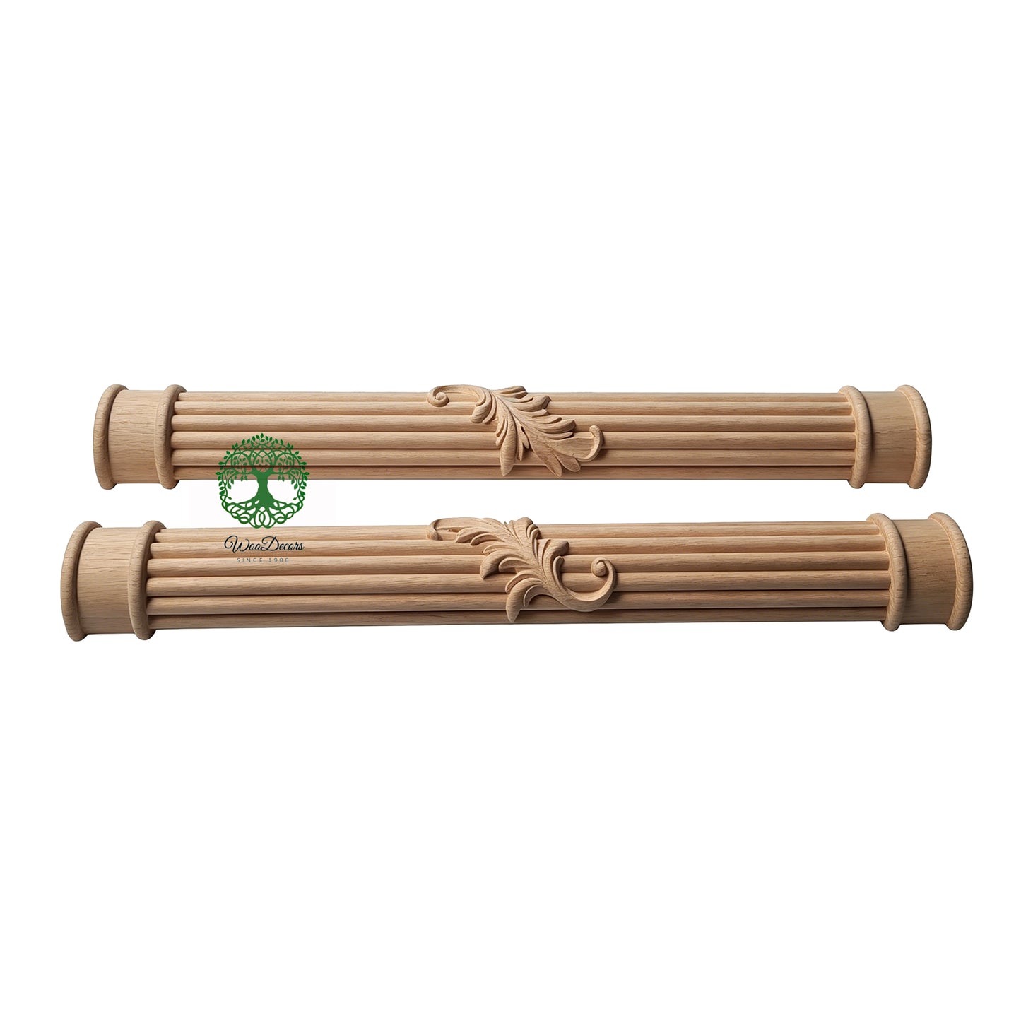 CLM-31 Single Leaf Carved 34-1/2"High Reeded Half-round Wood Columns, Available in 3-3/4", 5-1/4"