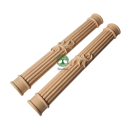 CLM-31 Single Leaf Carved 34-1/2"High Reeded Half-round Wood Columns, Available in 3-3/4", 5-1/4"