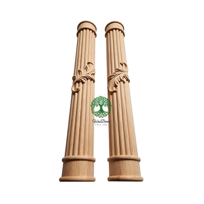 CLM-31 Single Leaf Carved 34-1/2"High Reeded Half-round Wood Columns, Available in 3-3/4", 5-1/4"