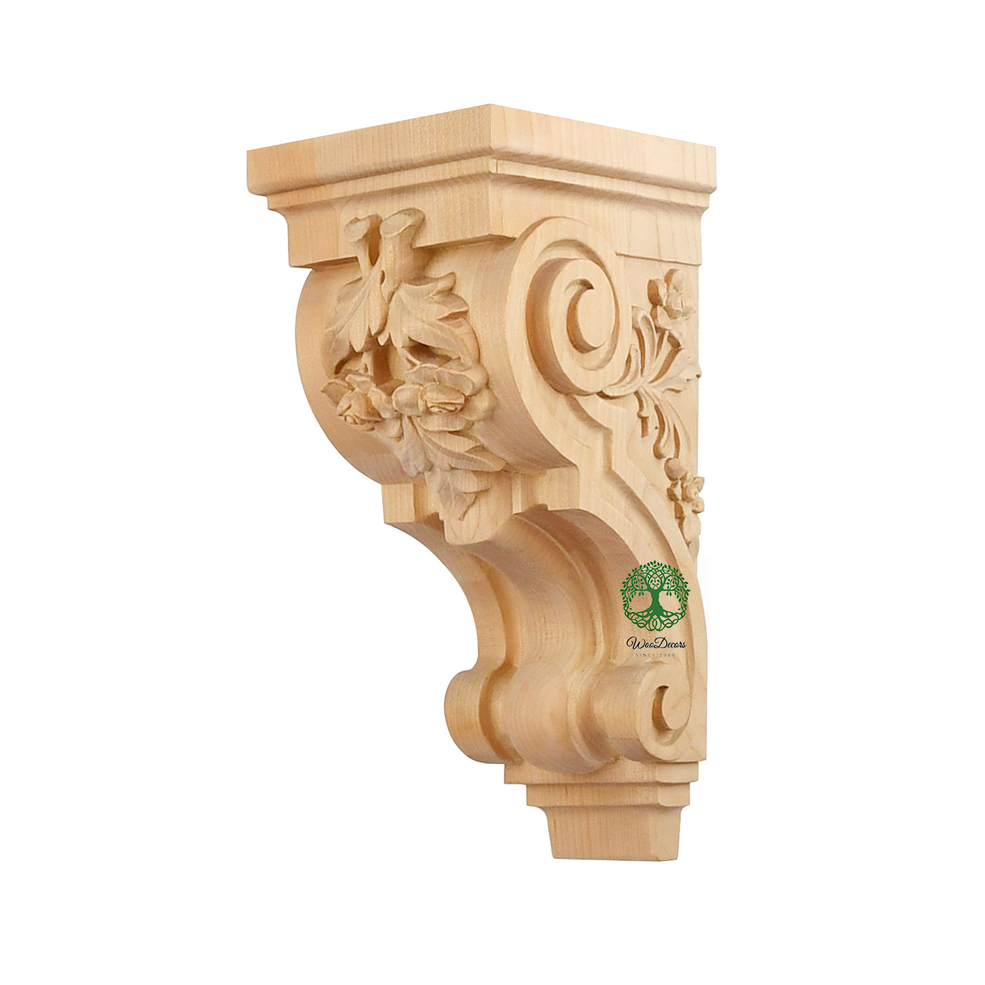 PAIR of Beautiful Rose Carved Wood Corbels, Shelf Brackets, Available in 10" & 14" High