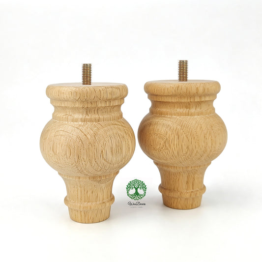 PAIR of Hardwood Furniture Bun Feet, Cabinet Feet and Sofa Legs, Replacement Legs, Wood Turning Bun Feet Pattern E