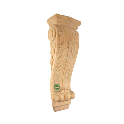 PAIR of Classic Acanthus Leaf Carved Wood Corbels, Available from 6-1/4" to 25" High, Unfinished