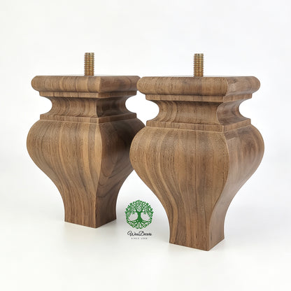 PAIR of Hardwood Square Bun Feet for Cabinet Chest and Sofa, Replacement Bun Feet, Sofa Legs, Pattern B