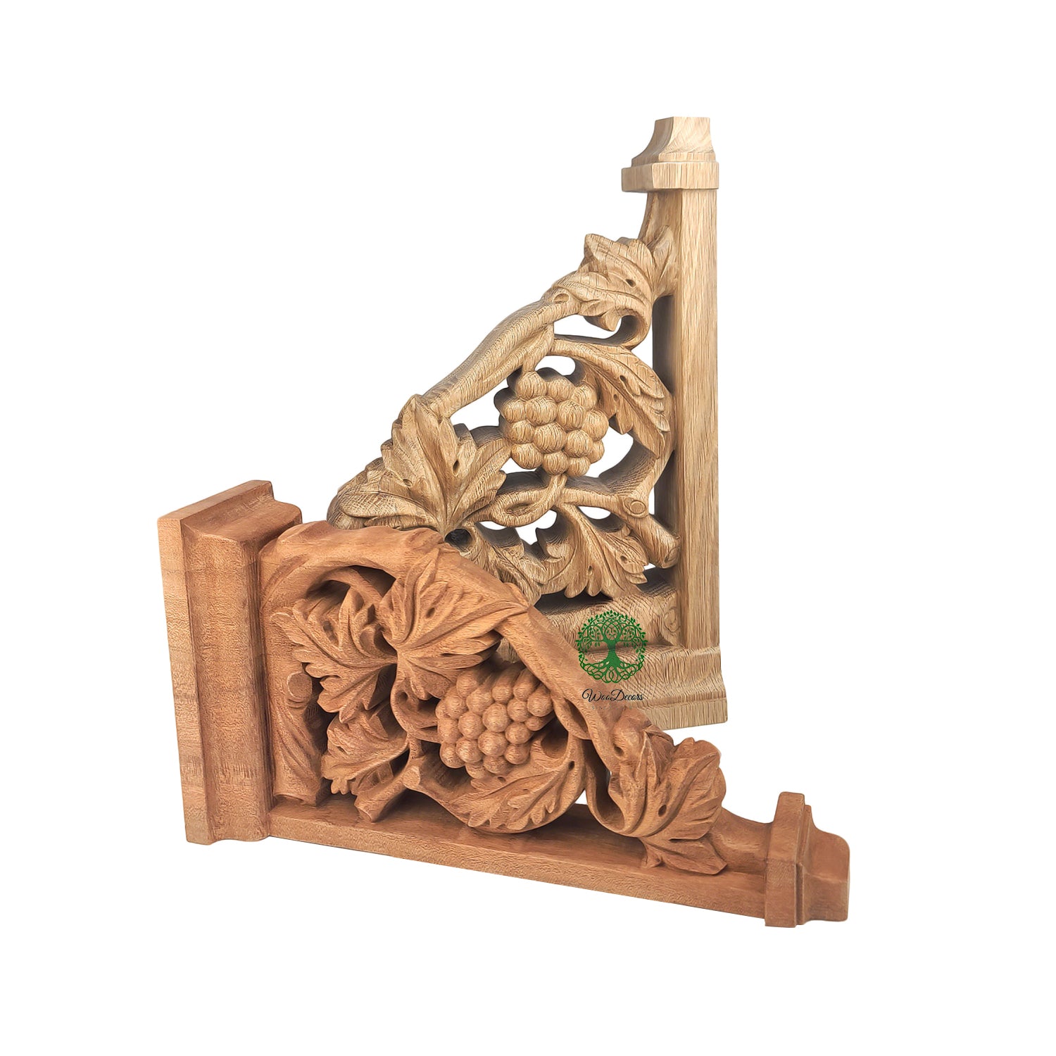 PAIR of Vintage Grapevine Carved Look-through Bracket Corbels, Available in 9”, 12