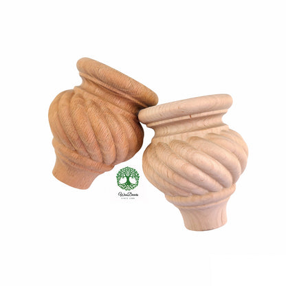 PAIR of Wood Carved Rope Feet for Cabinet, Chest, and Sofa, Furniture Legs, Available in 9 Sizes