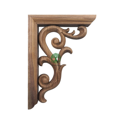 PAIR of Elegant Tongue Leaf Scroll Carved Wood Bracket Corbels, Available in 10" & 13-5/8" High