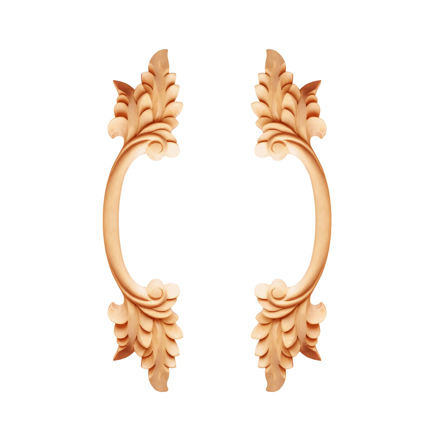 PAIR of Wood Carved Curved Acanthus Cabinet Door Pull, Furniture Pull, 9" & 12"W