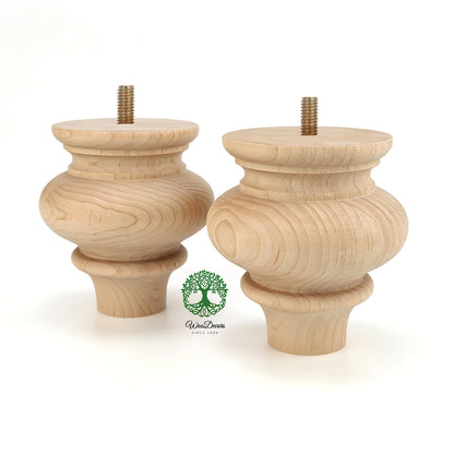 PAIR of Furniture Bun Feet, Cabinet Feet and Sofa Legs, Replacement Legs, Wood Turning Bun Feet