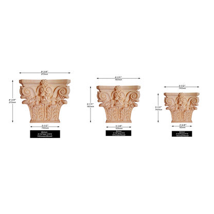 PAIR of Corinthian Capitals For Pilasters, Available in 3 Sizes, Hollow Back