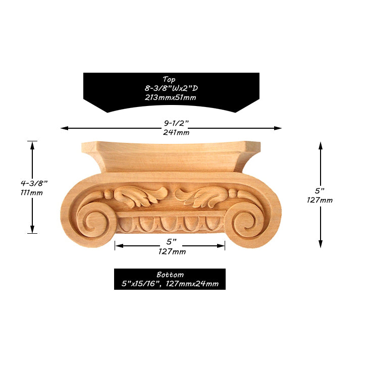 PAIR of Classic Wood Carved Greek Capitals for Pilaster Columns, Available in 3 Sizes