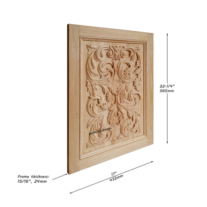 CBD-12 Magnificent Leaf Scroll Carved Wood Panel Door, Cabinet Door, 17"Wx22-1/4"H, Single