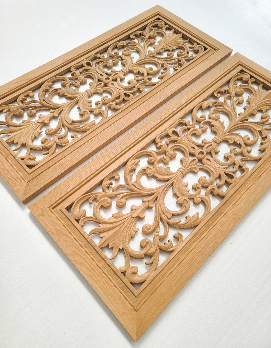CBD-27 Wood Carved Look-through Cabinet Panel Door, Framed Cabinet Glass Door, 18"X42", Single