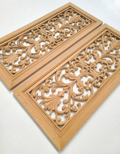 CBD-27 Wood Carved Look-through Cabinet Panel Door, Framed Cabinet Glass Door, 18"X42", Single