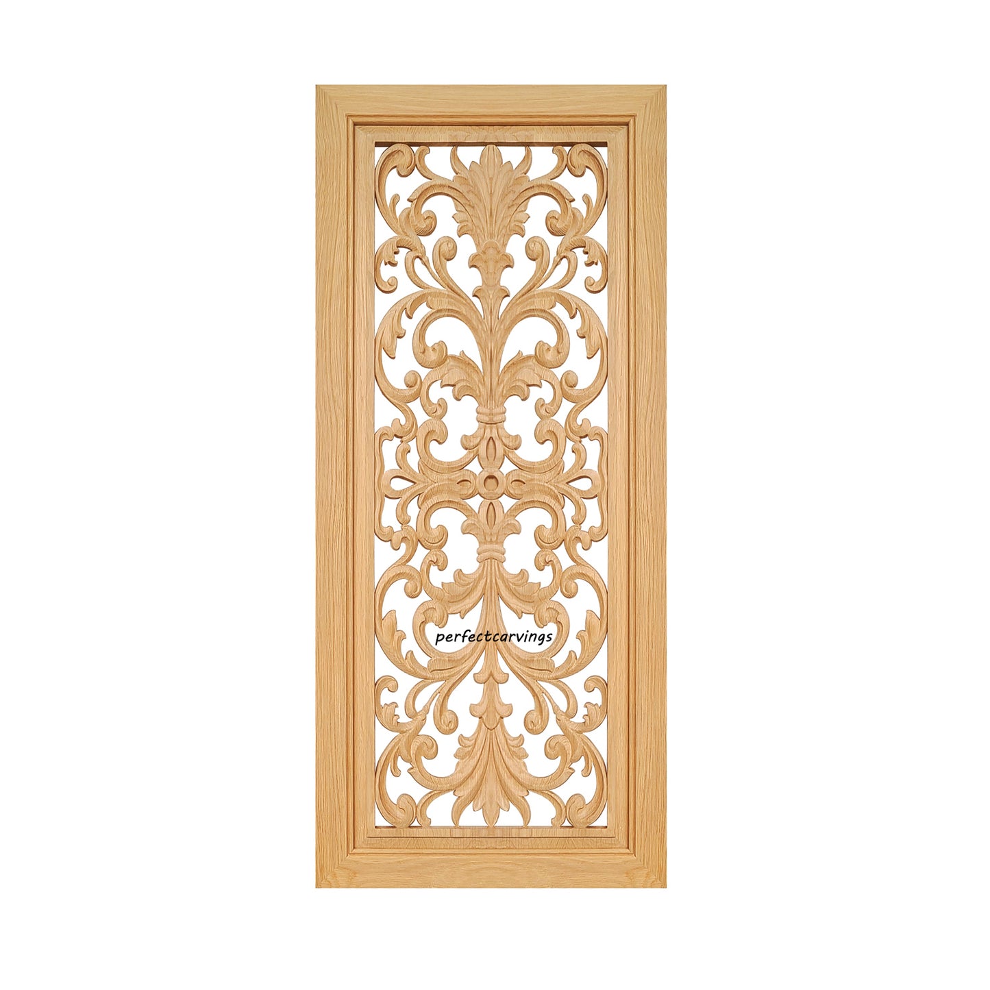 CBD-27 Wood Carved Look-through Cabinet Panel Door, Framed Cabinet Glass Door, 18"X42", Single