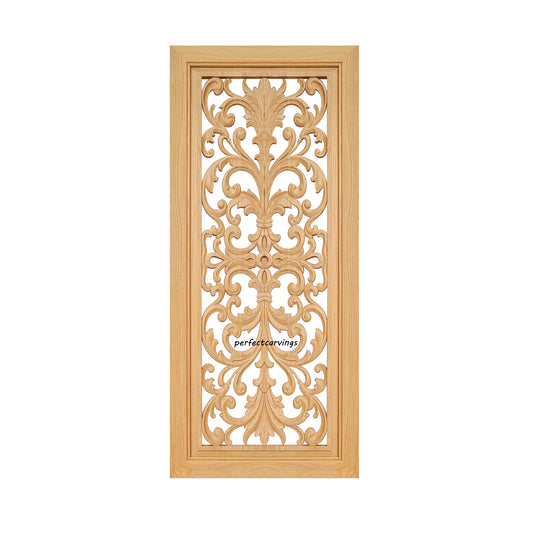 CBD-27 Wood Carved Look-through Cabinet Panel Door, Framed Cabinet Glass Door, 18"X42", Single