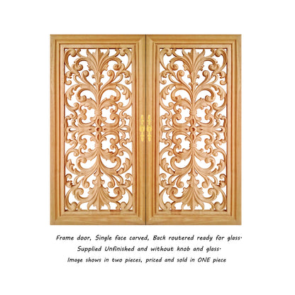 CBD-27 Wood Carved Look-through Cabinet Panel Door, Framed Cabinet Glass Door, 18"X42", Single
