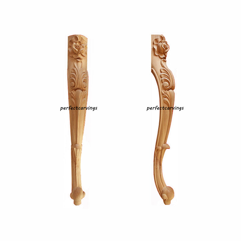 PAIR of Beautiful Rose & Leaf Carved 28-3/4"High Table Legs, Furniture Legs