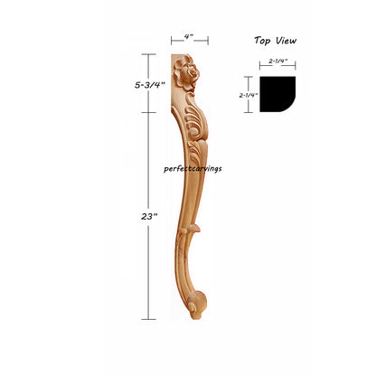 PAIR of Beautiful Rose & Leaf Carved 28-3/4"High Table Legs, Furniture Legs