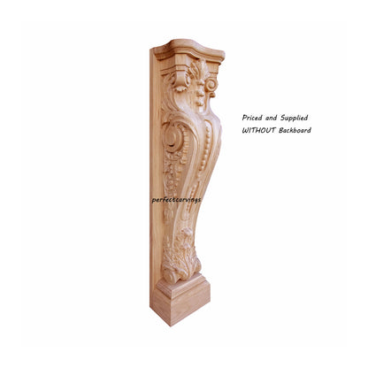 PAIR of ISP-08 Artistic Floral Leaf & Beads Carved 36"High Wood Island Post