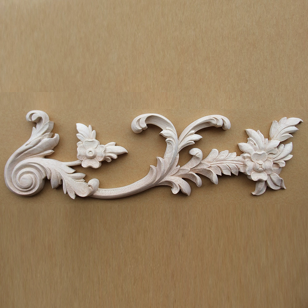 Vivid Floral Vine Carved Wood Applique for Mantel, Door Surround and Stair，42-1/4