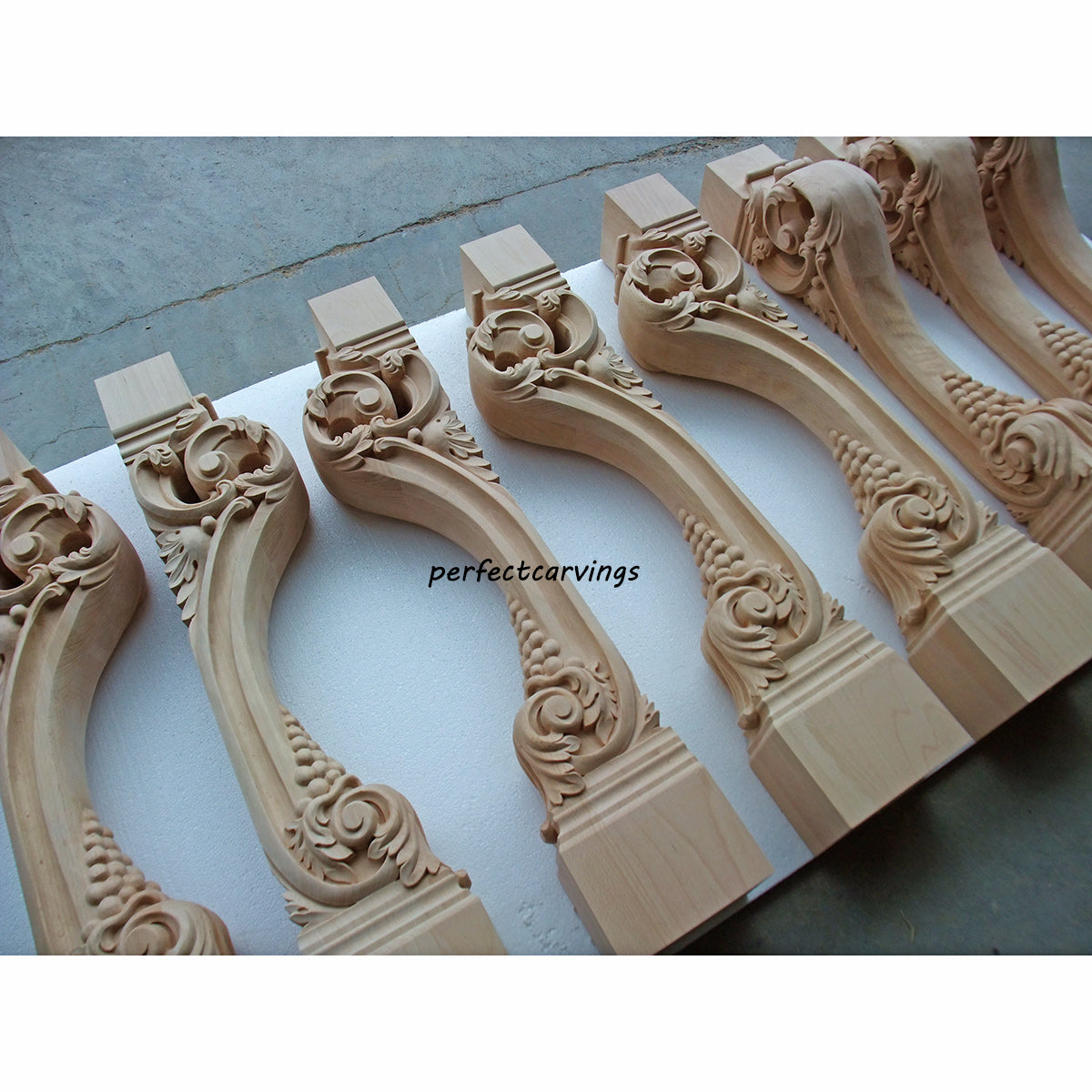 PAIR of ISP-01 Grape & Scroll Carved 36"High Wood Island Posts