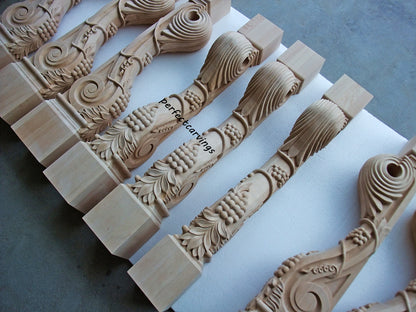 PAIR of ISP-02 Grape Vine Carved 36"H Wood Island Posts