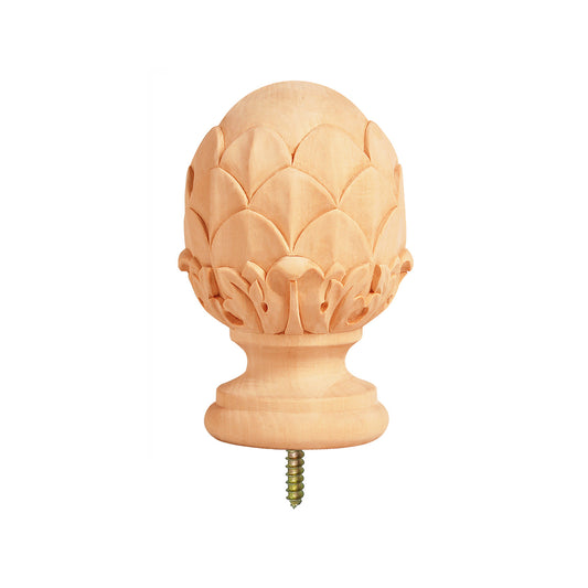 PAIR of Traditional Acanthus Pineapple Carved 4-1/8"H Wood Finials for Curtain Rod