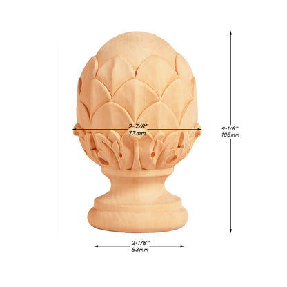 PAIR of Traditional Acanthus Pineapple Carved 4-1/8"H Wood Finials for Curtain Rod