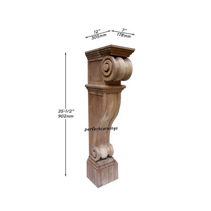 PAIR of ISP-13 Double Scroll Carved 35-1/2"H Wood Island Posts