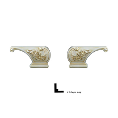 PAIR of Floral Carved Pedestal Feet for Cabinet, Chest & Sofa, L-shape Furniture Feet, UNFINISHED, Corner Legs, Replacement legs