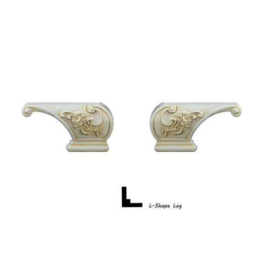 PAIR of Floral Carved Pedestal Feet for Cabinet, Chest & Sofa, L-shape Furniture Feet, UNFINISHED, Corner Legs, Replacement legs