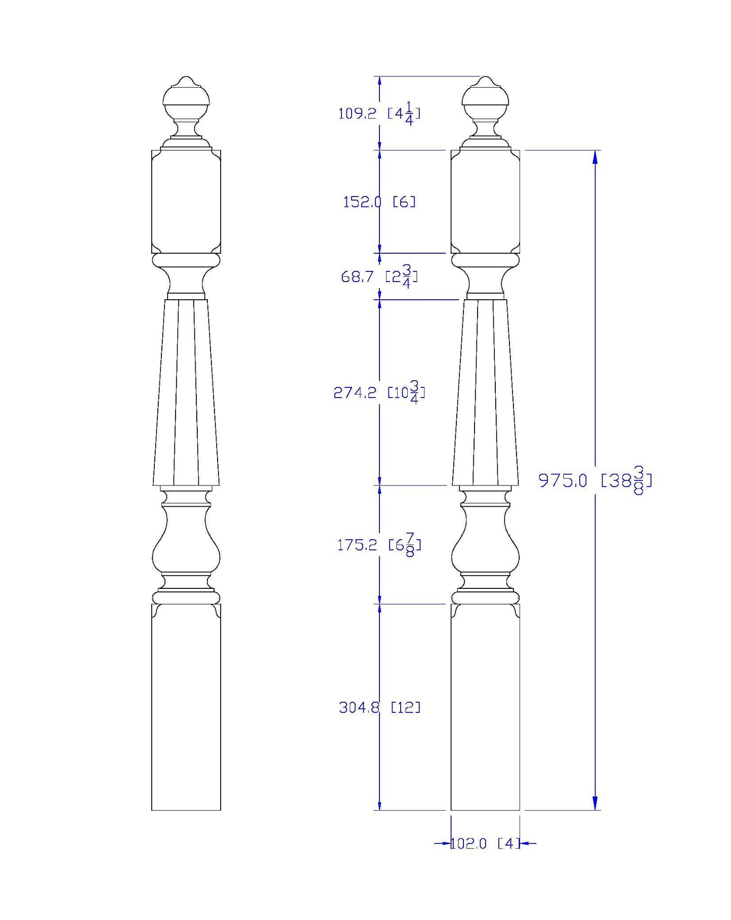 NWL-08 Wood Carved Hexagon Newel Post, Available in 4"x4", 5"x5", Unfinished, Single