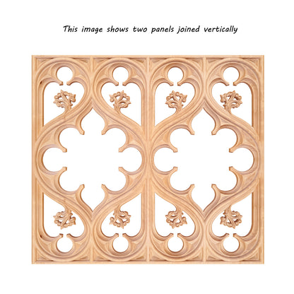 PNL-38 Gothic Scroll Carved Wood Screen Panels, 25-3/4"x11-3/4", Supplied in two halves