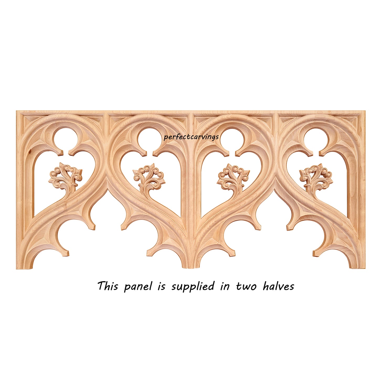PNL-38 Gothic Scroll Carved Wood Screen Panels, 25-3/4"x11-3/4", Supplied in two halves