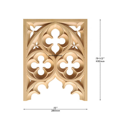 PNL-41 Large Wood Carved Gothic Screen Panel,  15"Wx19-1/2"H, Single