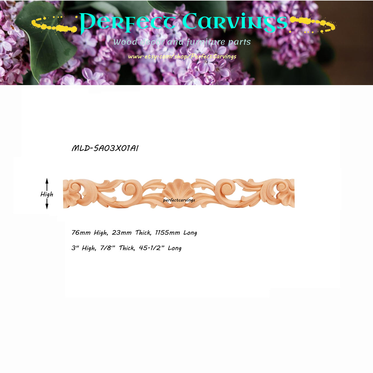 4PCS  Wood Carved 3"x7/8" Shell Acanthus Moulding & Trim