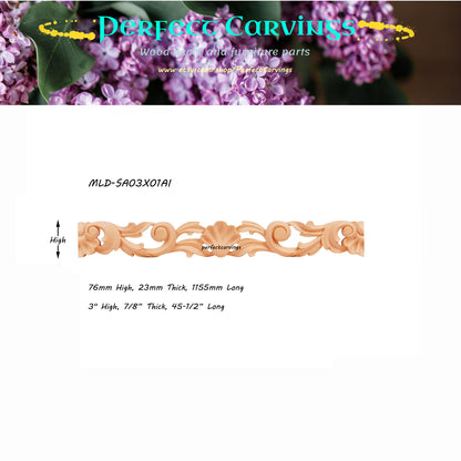 4PCS  Wood Carved 3"x7/8" Shell Acanthus Moulding & Trim