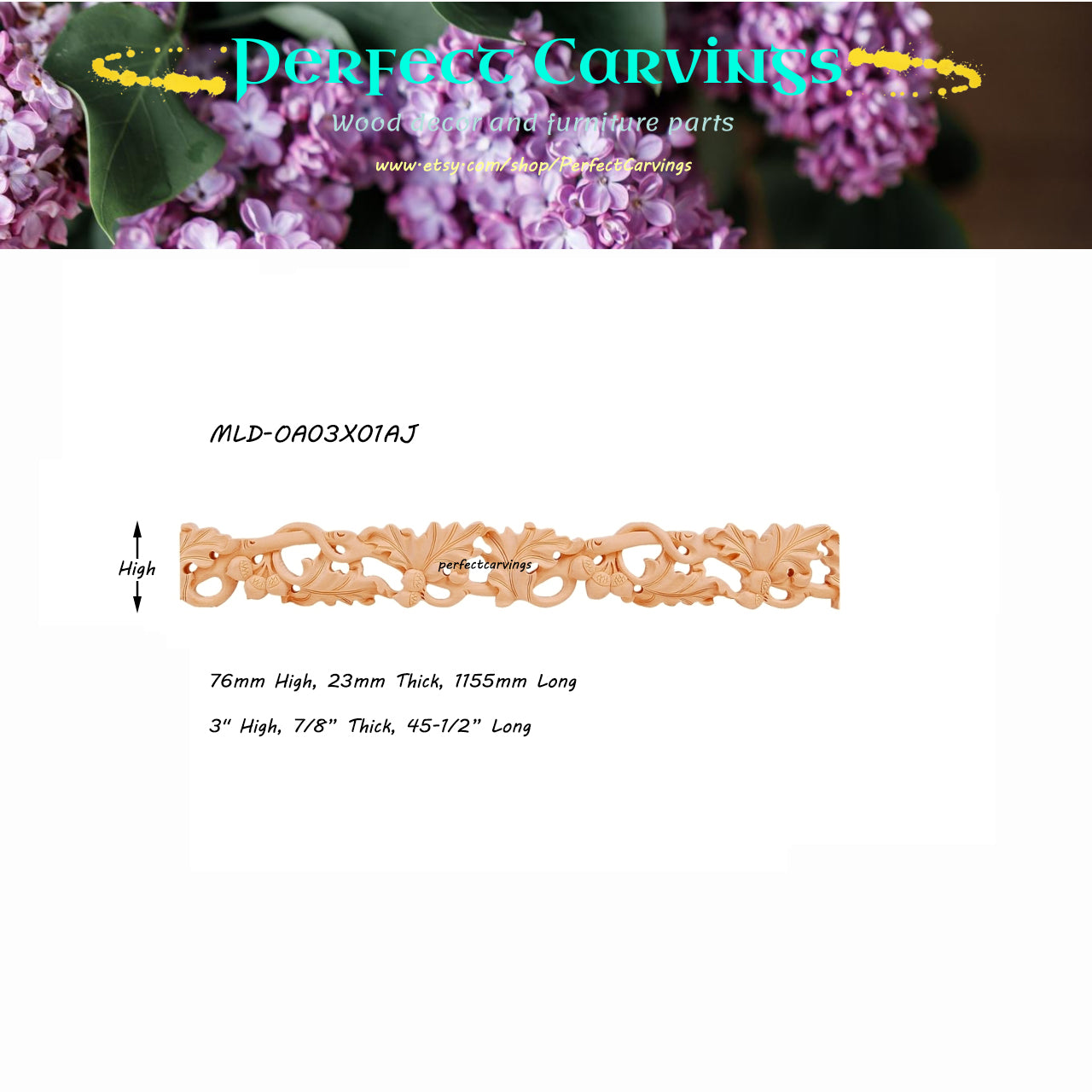 4PCS  Wood Carved 3"x7/8" Acorn Leaf Moulding Trim