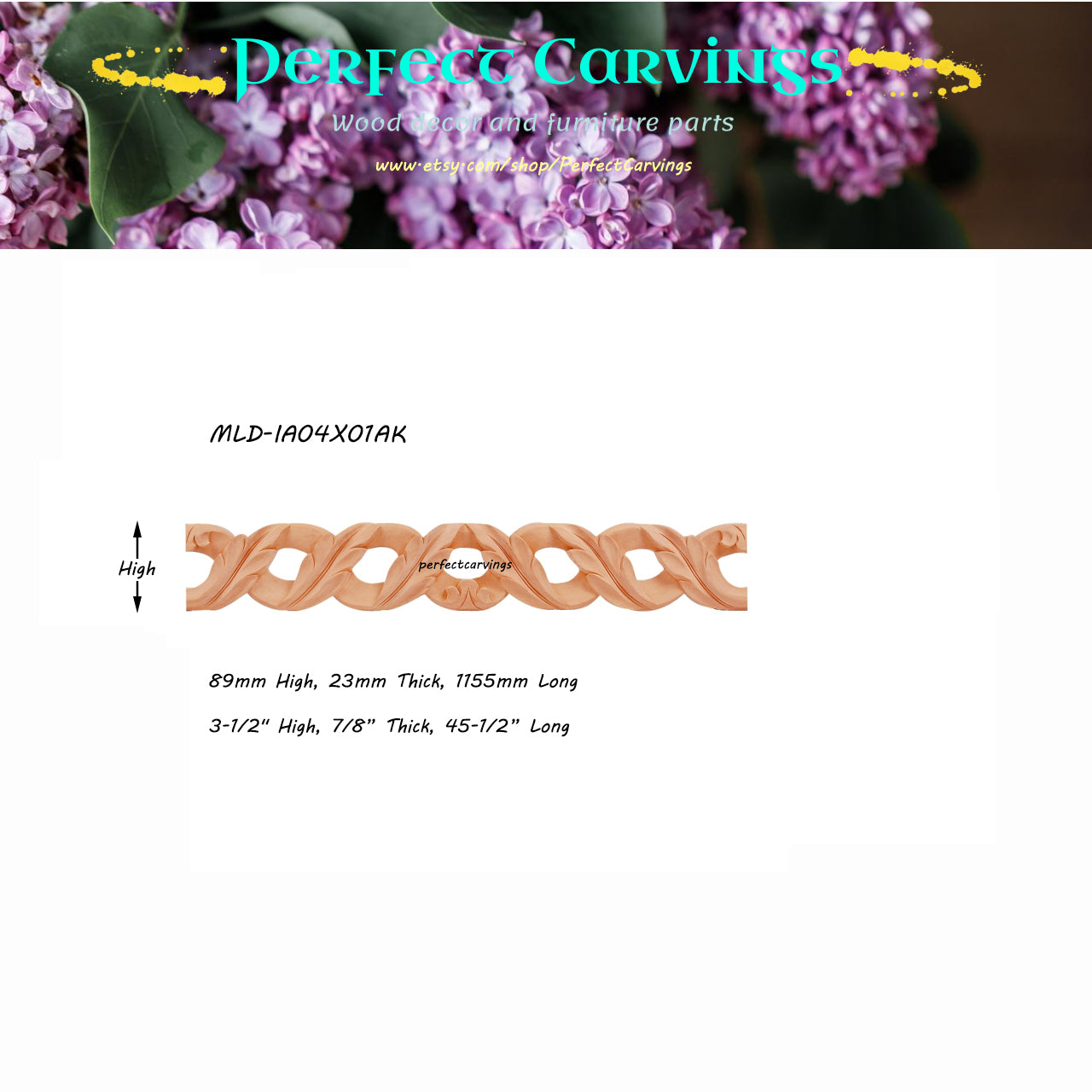 4PCS  Wood Carved 3-1/2"x7/8" Interwoven Leaf Moulding & Trim