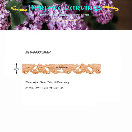 4PCS  Wood Carved 3"x7/8" Grape Vine Moulding & Trim